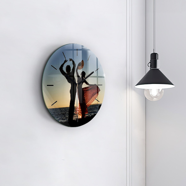 Round glass wall clock Spanish Dance at Sea