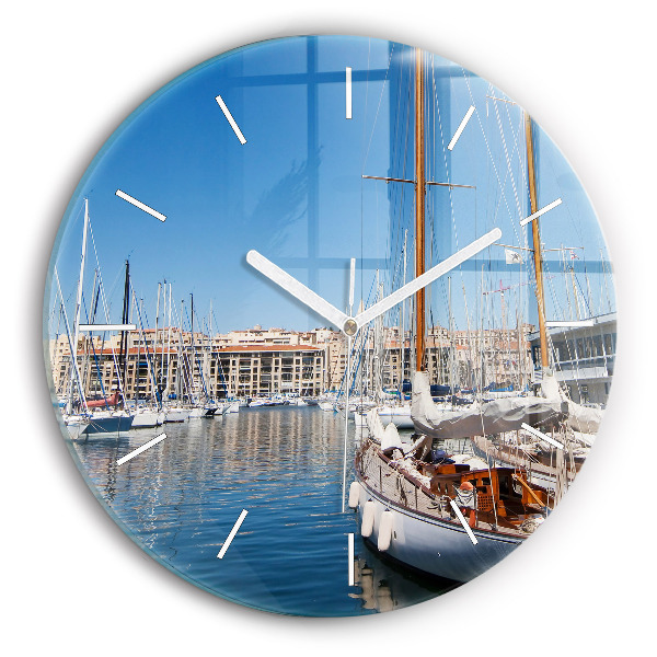 Round glass wall clock Marina in Marseille France
