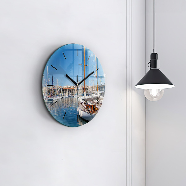 Round glass wall clock Marina in Marseille France