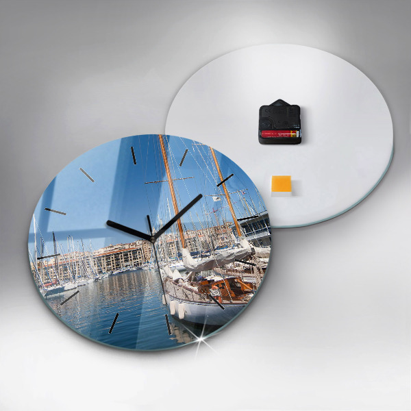 Round glass wall clock Marina in Marseille France