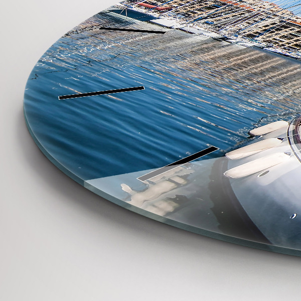 Round glass wall clock Marina in Marseille France