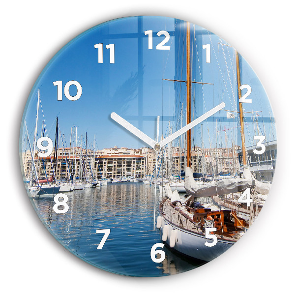 Round glass wall clock Marina in Marseille France