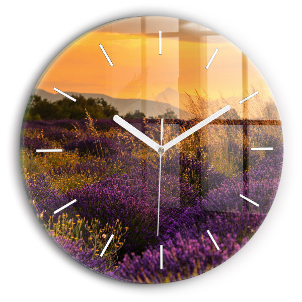 Round glass wall clock Lavender meadow France