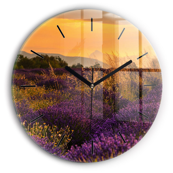 Round glass wall clock Lavender meadow France