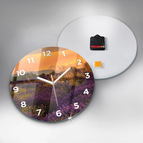 Round glass wall clock Lavender meadow France