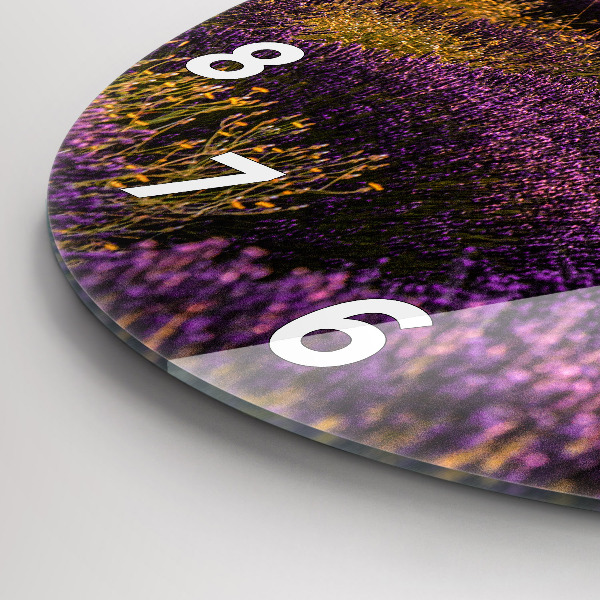 Round glass wall clock Lavender meadow France