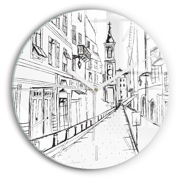 Round glass wall clock Drawing of the city of Provence