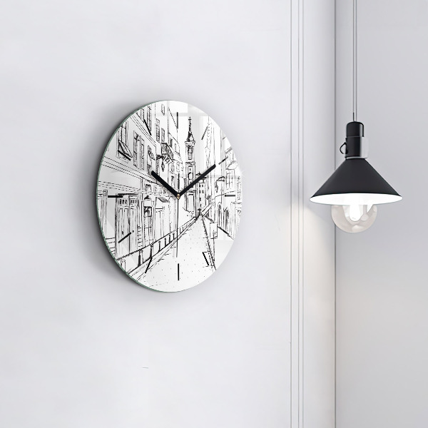 Round glass wall clock Drawing of the city of Provence