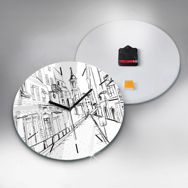 Round glass wall clock Drawing of the city of Provence