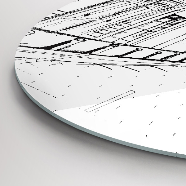 Round glass wall clock Drawing of the city of Provence