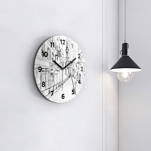 Round glass wall clock Drawing of the city of Provence