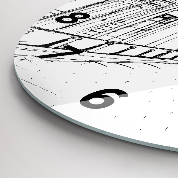 Round glass wall clock Drawing of the city of Provence