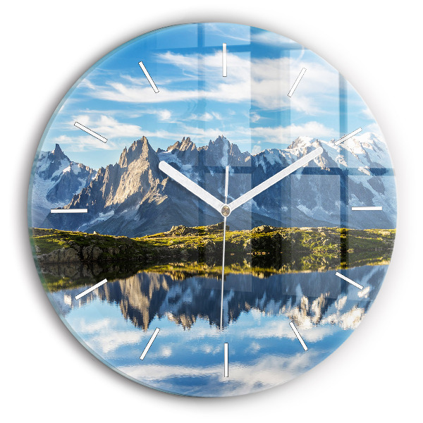 Round glass wall clock Chamonix Valley, Alps