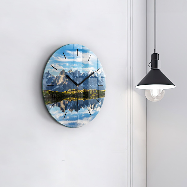 Round glass wall clock Chamonix Valley, Alps
