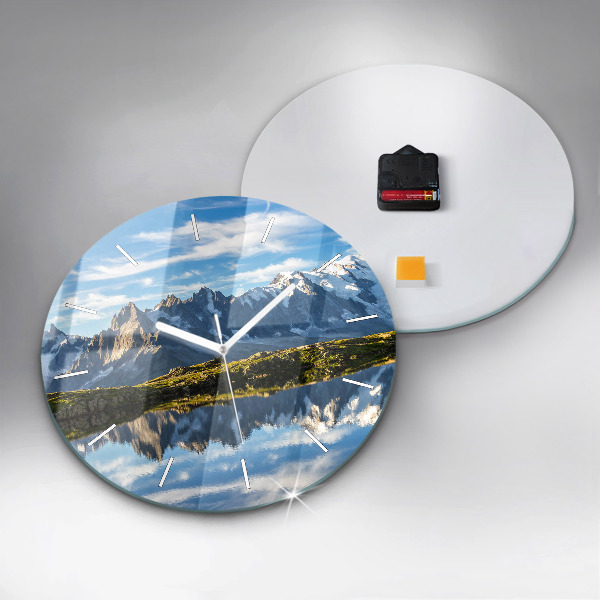 Round glass wall clock Chamonix Valley, Alps