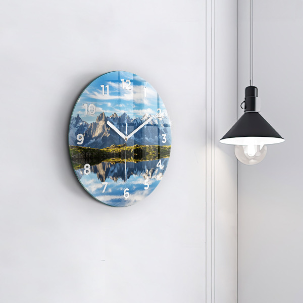 Round glass wall clock Chamonix Valley, Alps