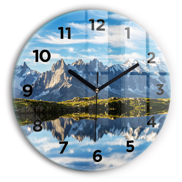 Round glass wall clock Chamonix Valley, Alps