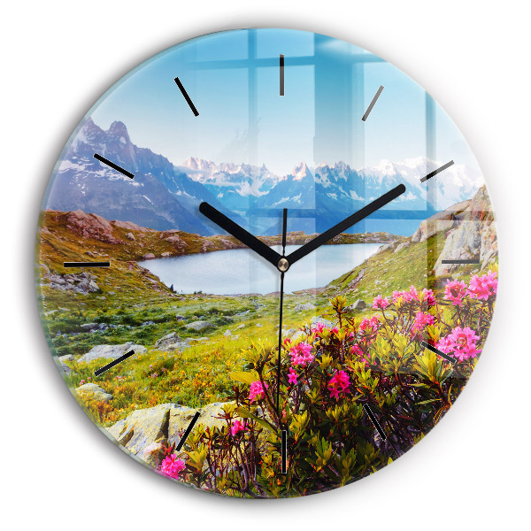 Round glass wall clock Mont Blanc Glacier Chamonix