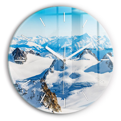 Round glass wall clock Skier in the Alps