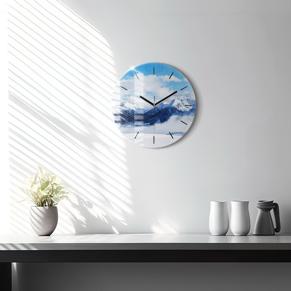 Round glass wall clock Mountain panorama
