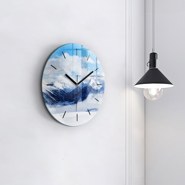 Round glass wall clock Mountain panorama