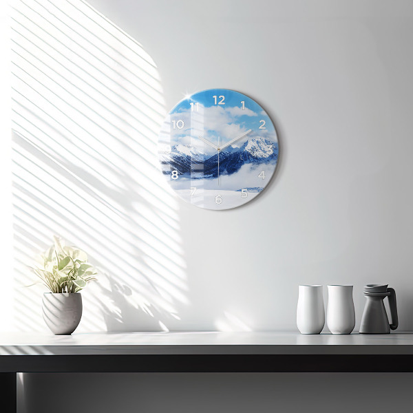 Round glass wall clock Mountain panorama