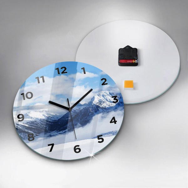 Round glass wall clock Mountain panorama