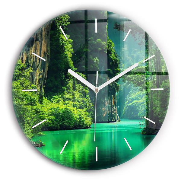 Round glass wall clock Thailand's natural landscape
