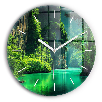 Round glass wall clock Thailand's natural landscape