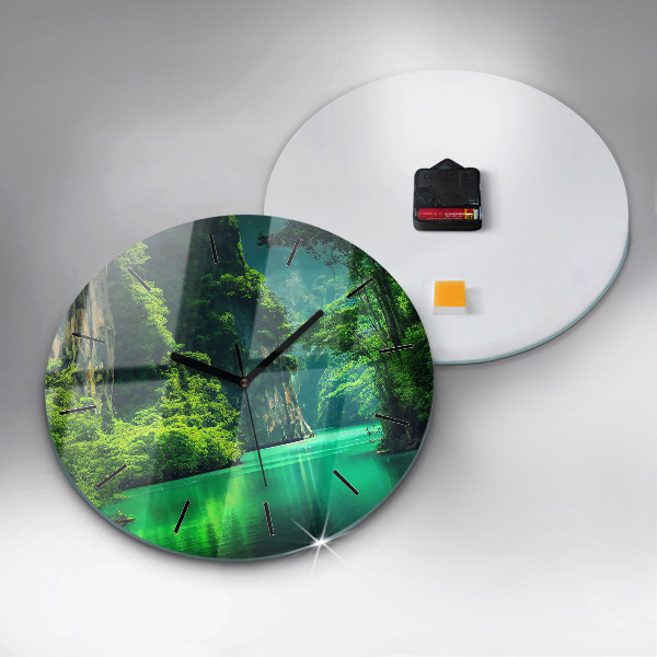 Round glass wall clock Thailand's natural landscape