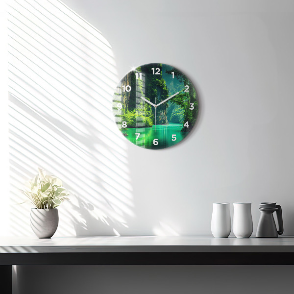 Round glass wall clock Thailand's natural landscape