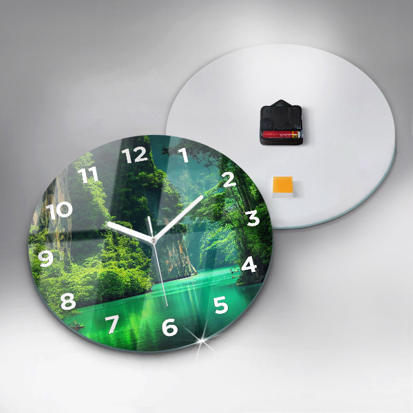 Round glass wall clock Thailand's natural landscape