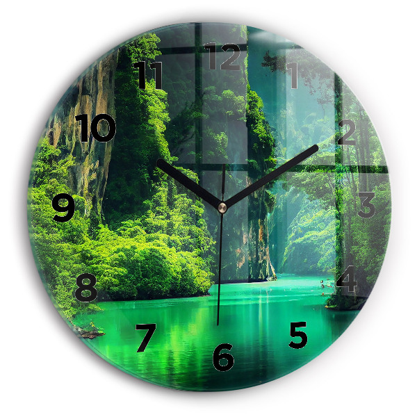 Round glass wall clock Thailand's natural landscape
