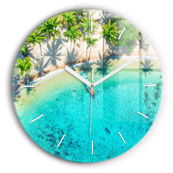 Round glass wall clock Tropical beach Koh Tao