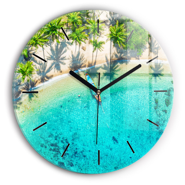 Round glass wall clock Tropical beach Koh Tao