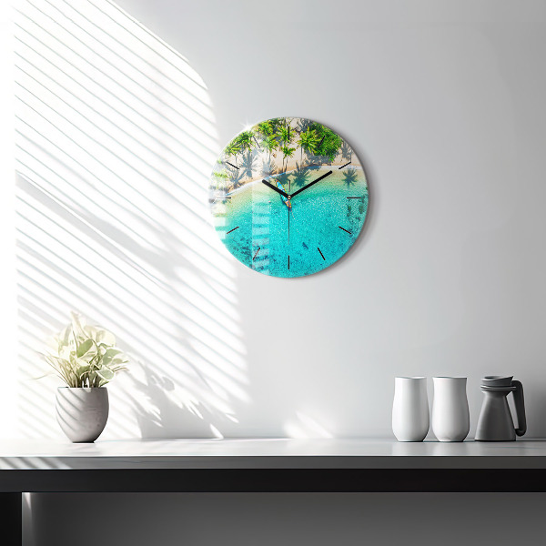 Round glass wall clock Tropical beach Koh Tao