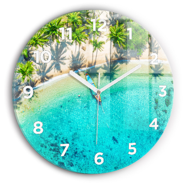 Round glass wall clock Tropical beach Koh Tao