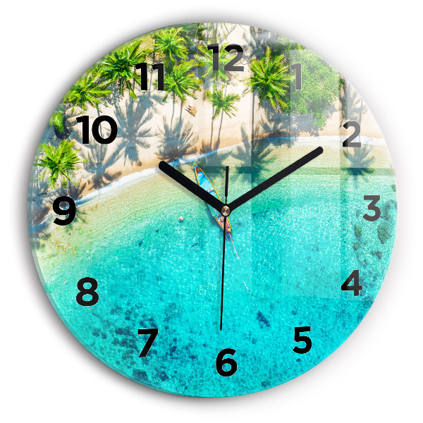 Round glass wall clock Tropical beach Koh Tao