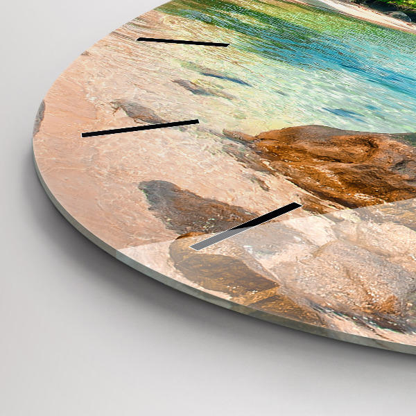 Round glass wall clock Beautiful beach in Thailand