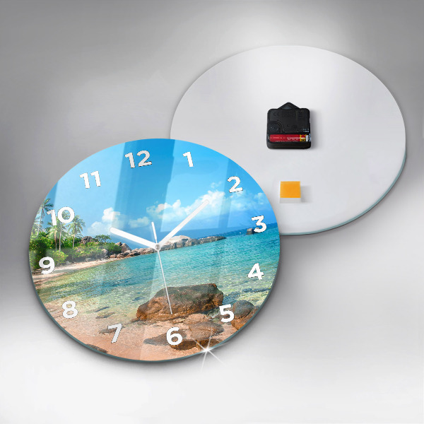 Round glass wall clock Beautiful beach in Thailand