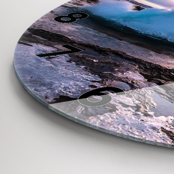 Round glass wall clock Geyser on the island of Iceland