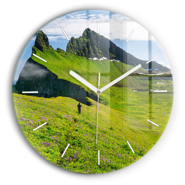 Round glass wall clock Hornstrandir Reserve Iceland