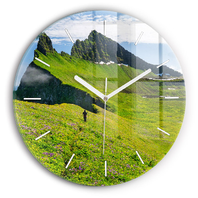 Round glass wall clock Hornstrandir Reserve Iceland