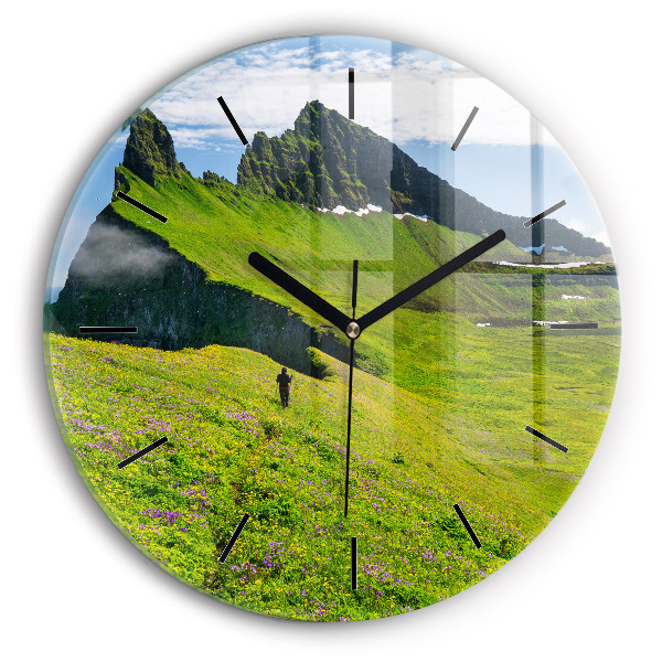 Round glass wall clock Hornstrandir Reserve Iceland