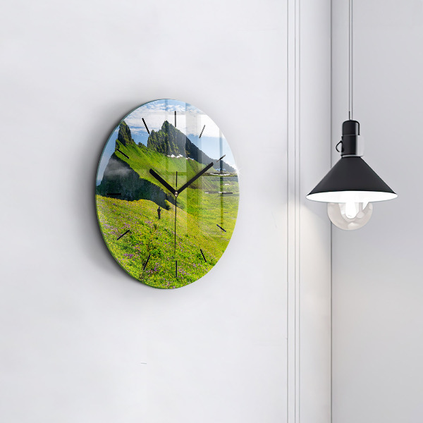Round glass wall clock Hornstrandir Reserve Iceland