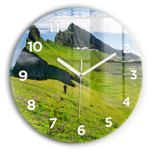 Round glass wall clock Hornstrandir Reserve Iceland