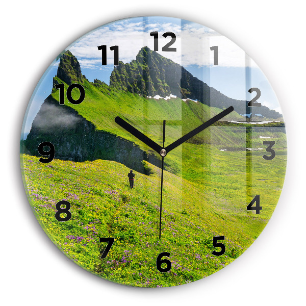 Round glass wall clock Hornstrandir Reserve Iceland