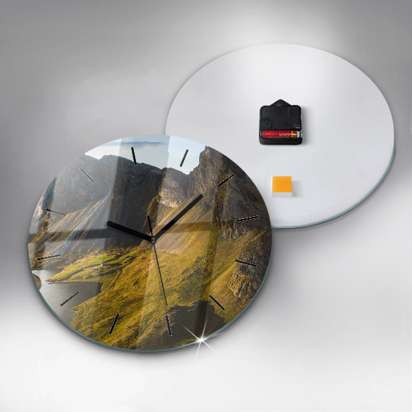 Round glass wall clock Road in Iceland