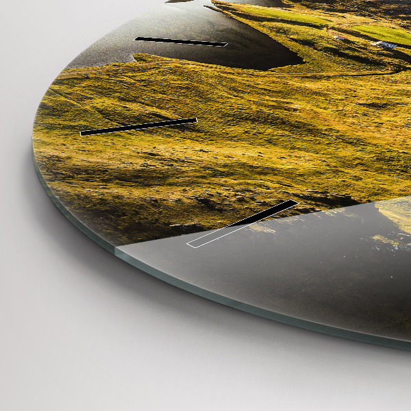 Round glass wall clock Road in Iceland