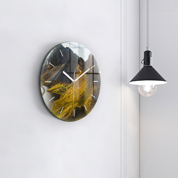 Round glass wall clock Road in Iceland